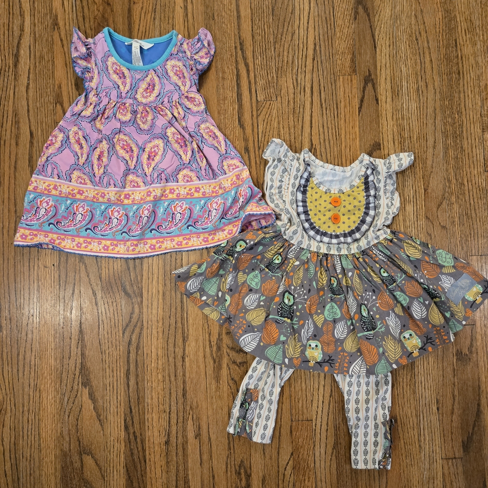 Eleanor Rose Blue and Orange Leaf Pattern Dress